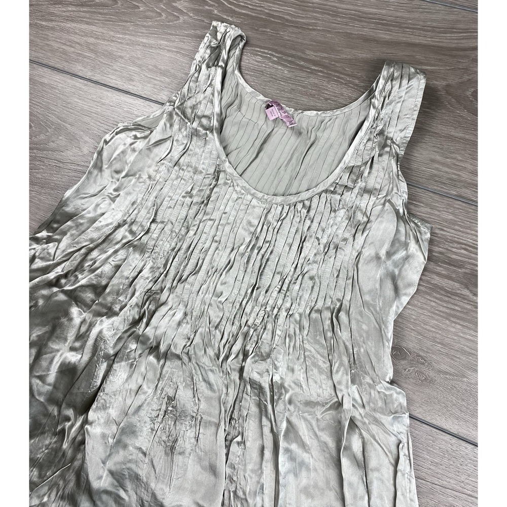 Calypso St Barth Womens 100% Silk Pintuck Sleeveless Blouse Top Gray Silver‎ XS
